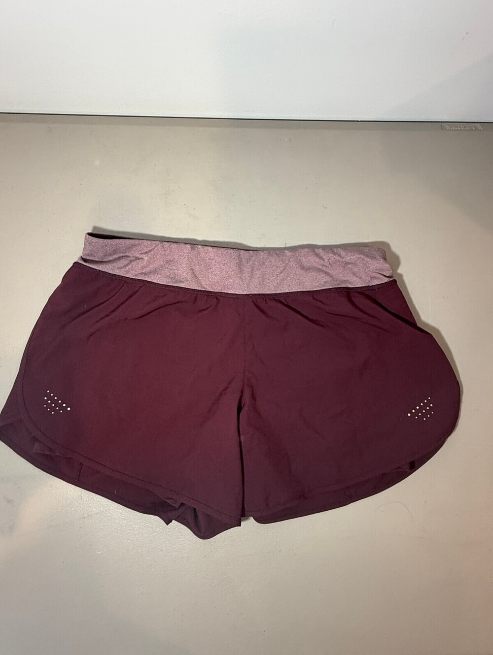 Avia Women's Burgundy Athletic Running Shorts with Pink Waistband - Picture 1 of 4